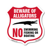 Alligator Warning Shield Sign Beware Of Alligators. No Swimming Fishing Or Boating