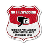 No Trespassing Shield Sign Property Protected By Video Surveillance And Guard Dogs