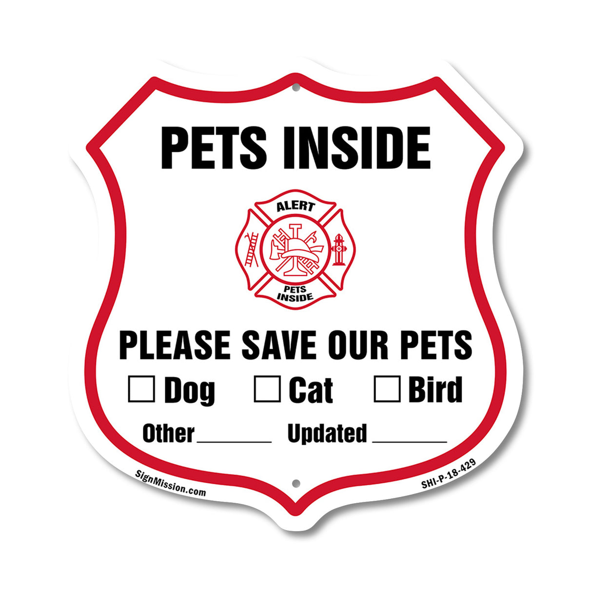 Pets Inside Shield Sign Alert Please Save Our Pets