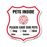 Pets Inside Shield Sign Alert Please Save Our Pets