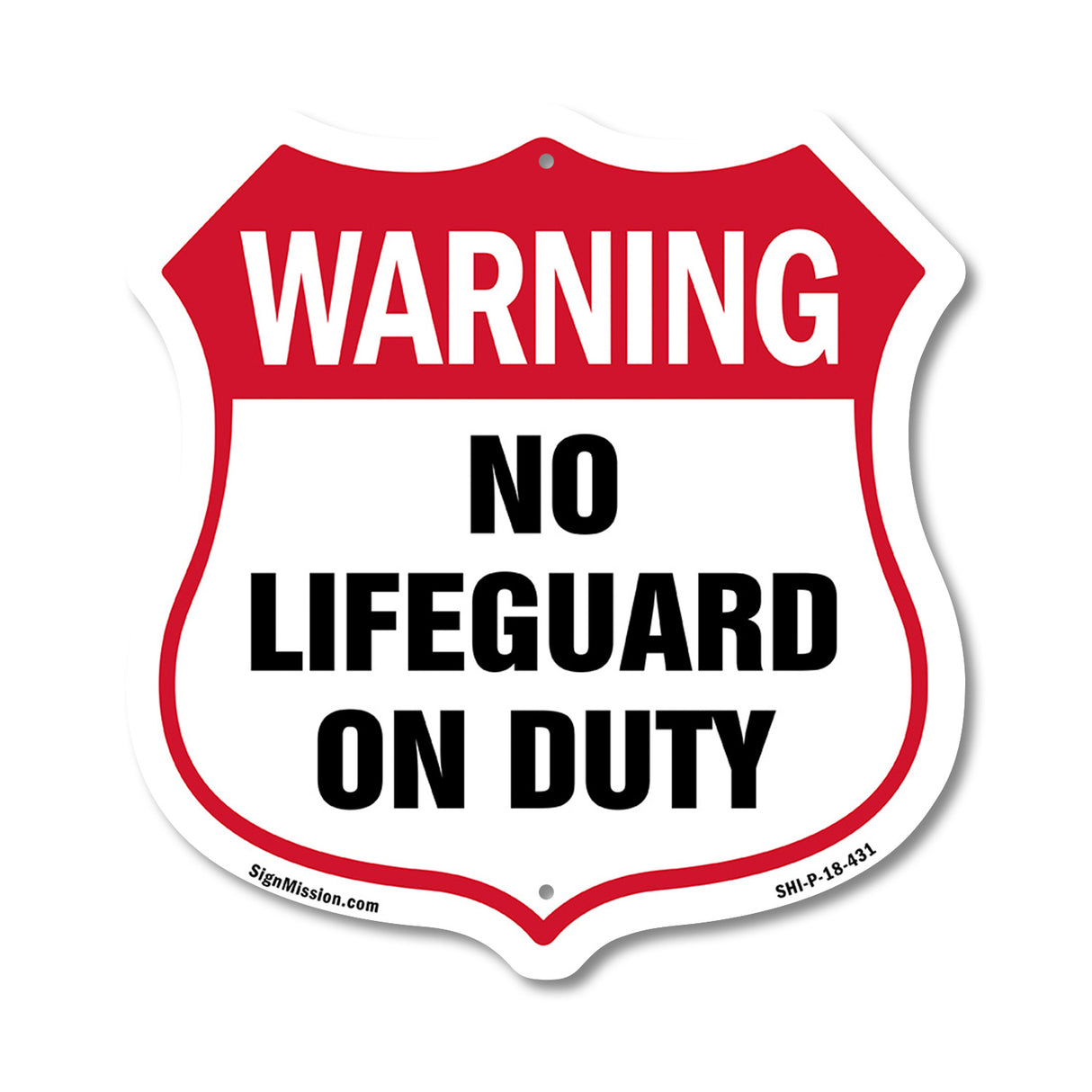 Pool Safety Shield Sign Warning No Lifeguard On Duty