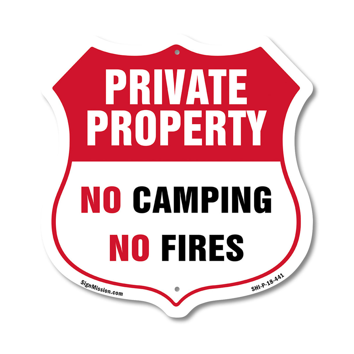 Private Property Shield Sign No Camping No Fires