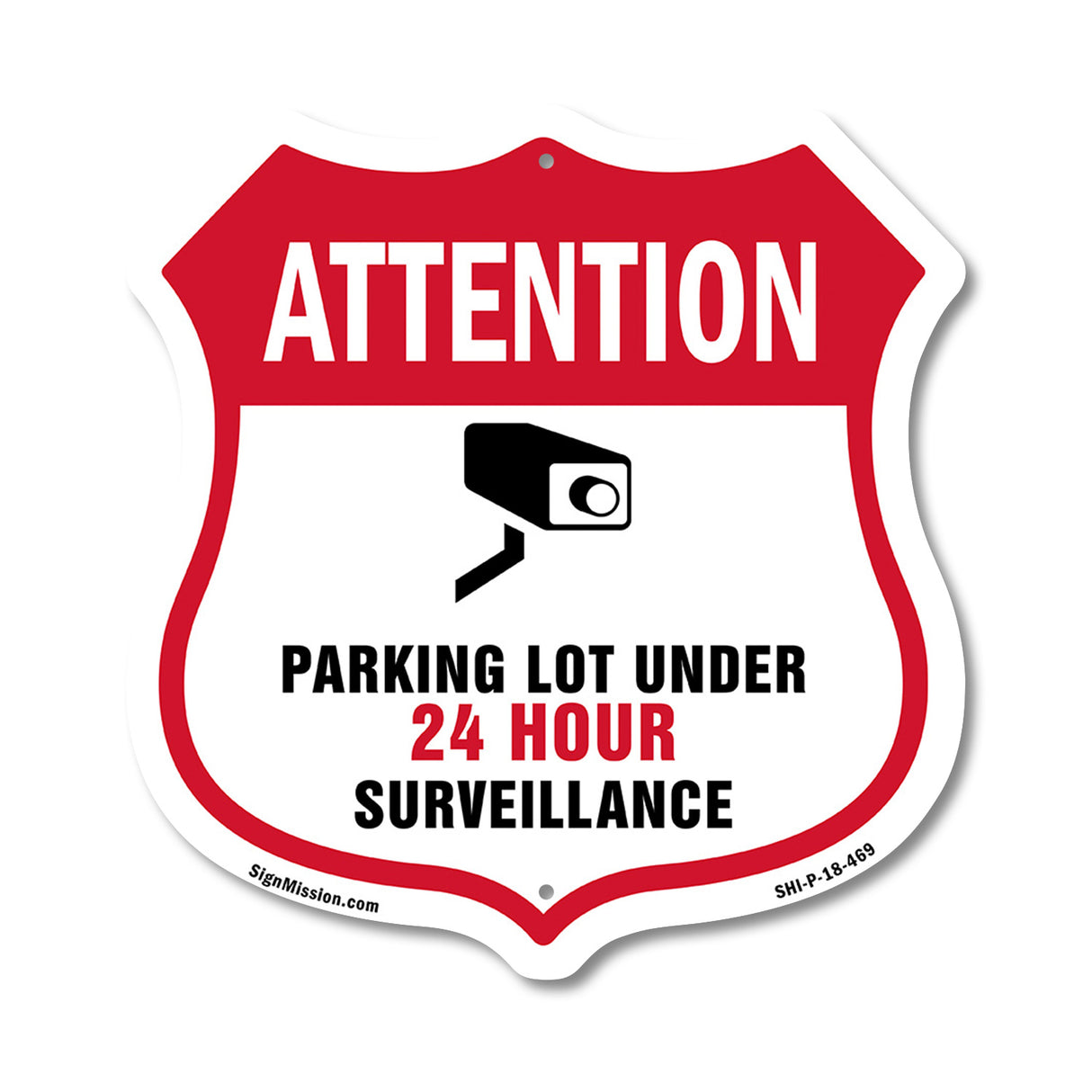 Video Surveillance Shield Sign Attention Parking Lot Under Video Surveillance