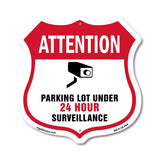 Video Surveillance Shield Sign Attention Parking Lot Under Video Surveillance