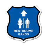 Restrooms Baños Up Arrow Bilingual English / Spanish