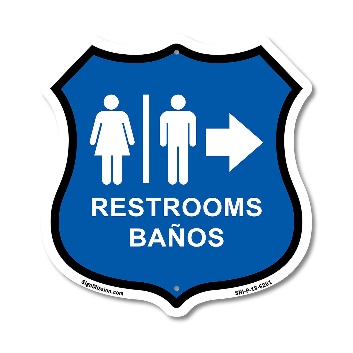 Restrooms Baños Right Arrow Bilingual English / Spanish