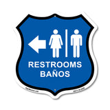 Restrooms Baños Left Arrow Bilingual English / Spanish
