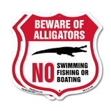 Alligator Warning Shield Sign Beware Of Alligators. No Swimming Fishing Or Boating