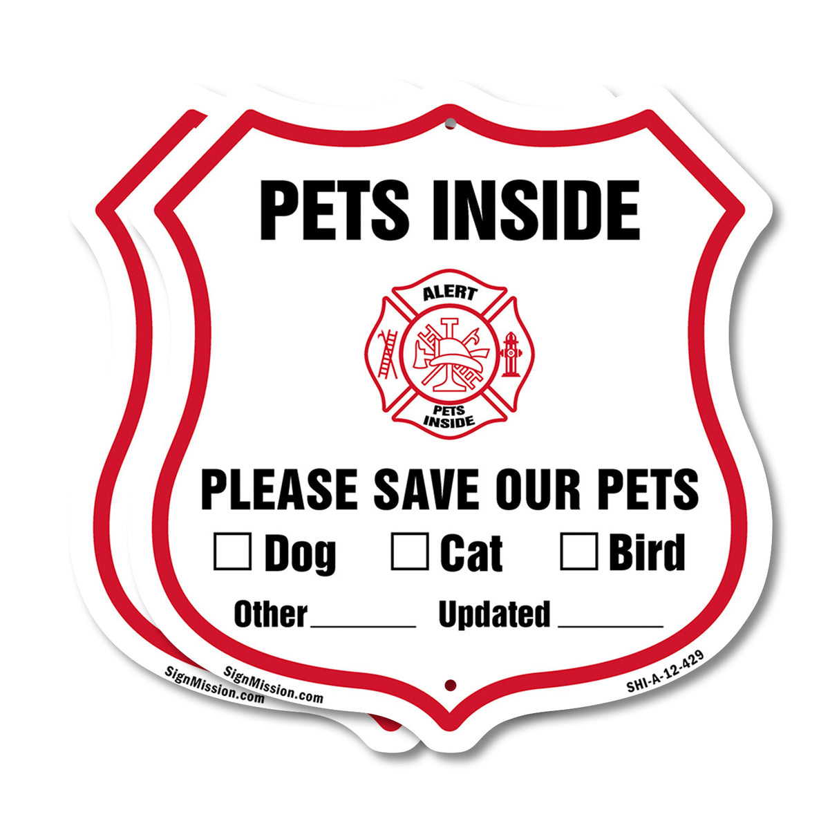 Pets Inside Shield Sign Alert Please Save Our Pets