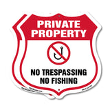 Private Property Shield Sign No Trespassing No Fishing