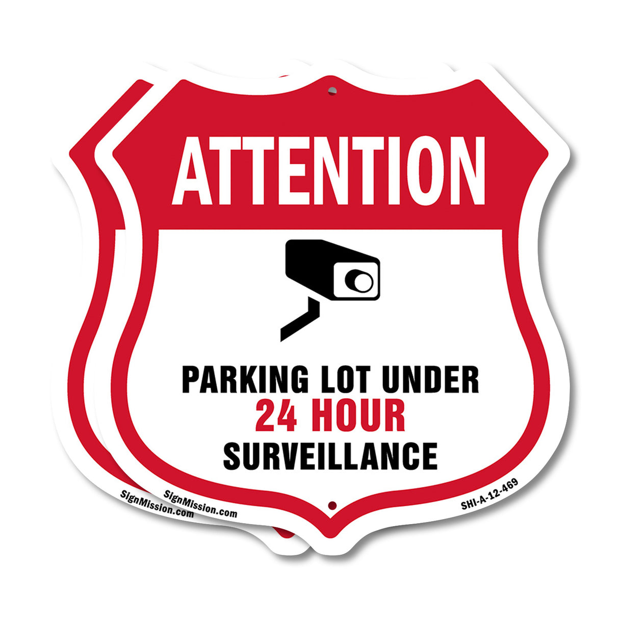 Video Surveillance Shield Sign Attention Parking Lot Under Video Surveillance