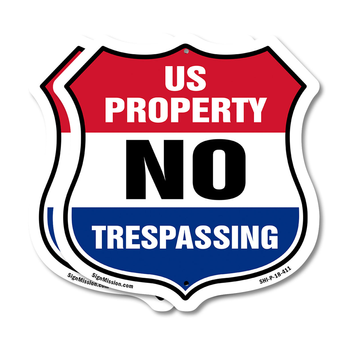 No Trespassing Shield Sign U.S. Property No Trespassing