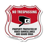 No Trespassing Shield Sign Property Protected By Video Surveillance And Guard Dogs