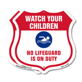 Pool Safety Shield Sign Attention Watch Your Children No Lifeguard On Duty