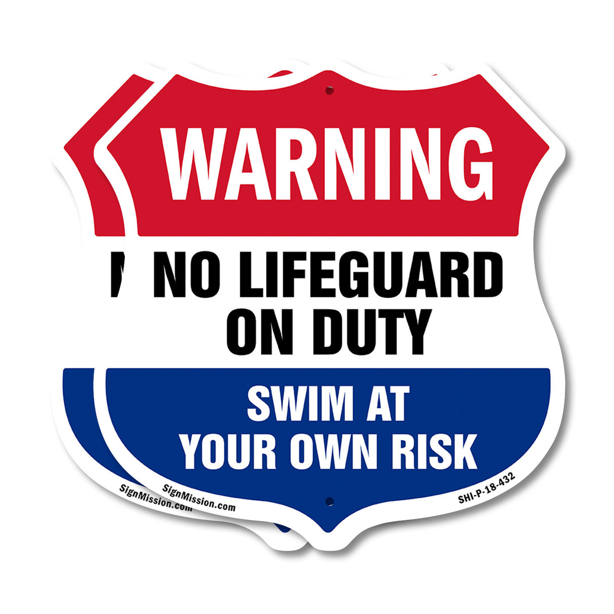 Pool Warning Shield Sign No Lifeguard On Duty Swim At Your Own Risk