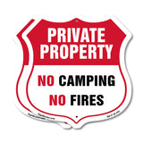 Private Property Shield Sign No Camping No Fires