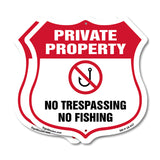 Private Property Shield Sign No Trespassing No Fishing