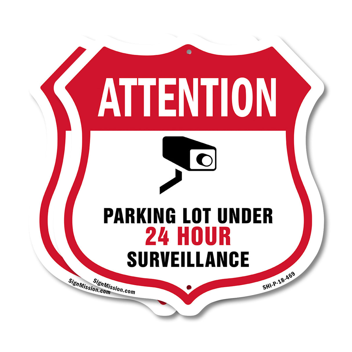Video Surveillance Shield Sign Attention Parking Lot Under Video Surveillance