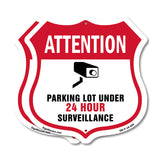 Video Surveillance Shield Sign Attention Parking Lot Under Video Surveillance