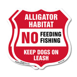 Alligator Warning Shield Sign Alligator Habitat No Feeding Fishing. Keep Dogs On Leash