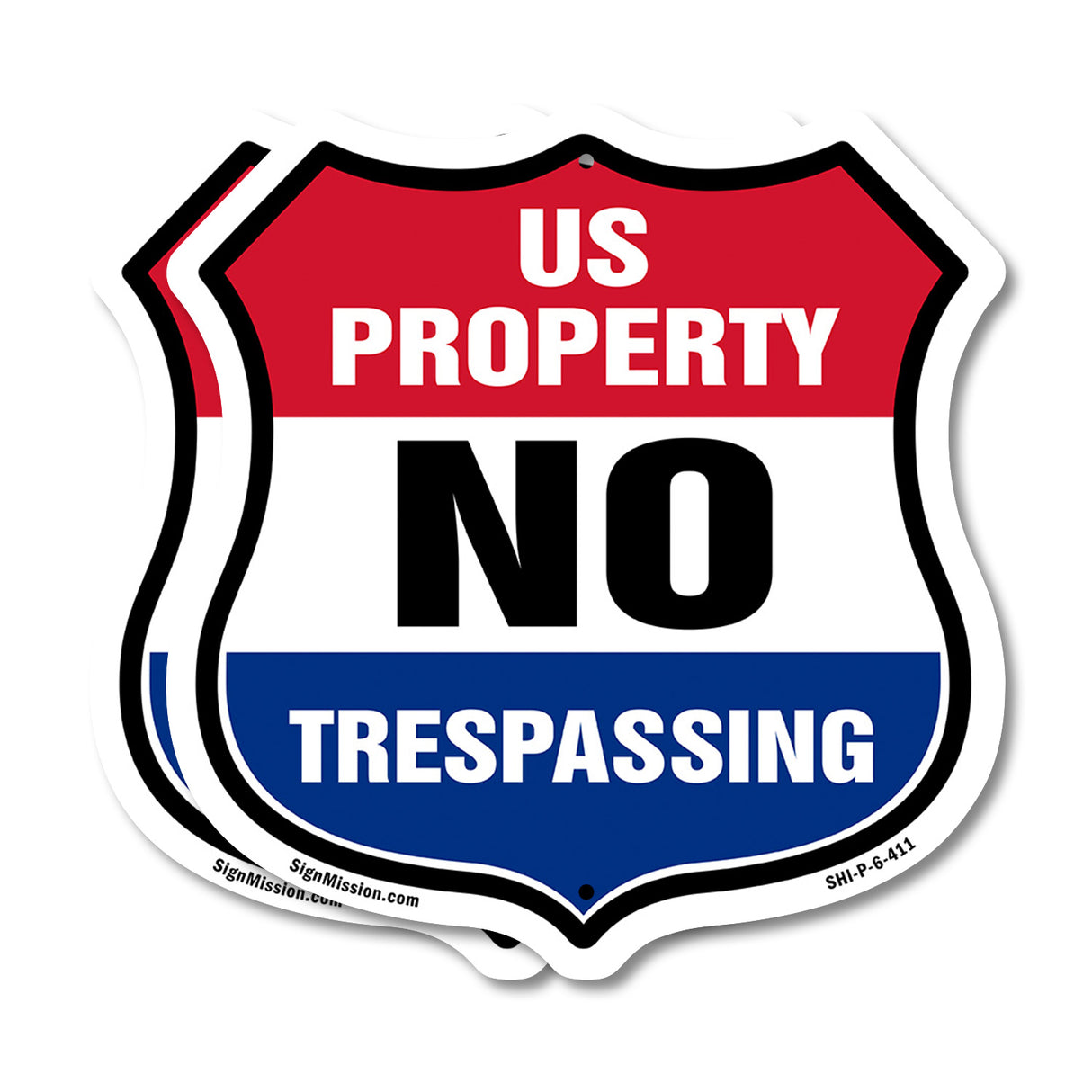 No Trespassing Shield Sign U.S. Property No Trespassing