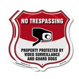 No Trespassing Shield Sign Property Protected By Video Surveillance And Guard Dogs