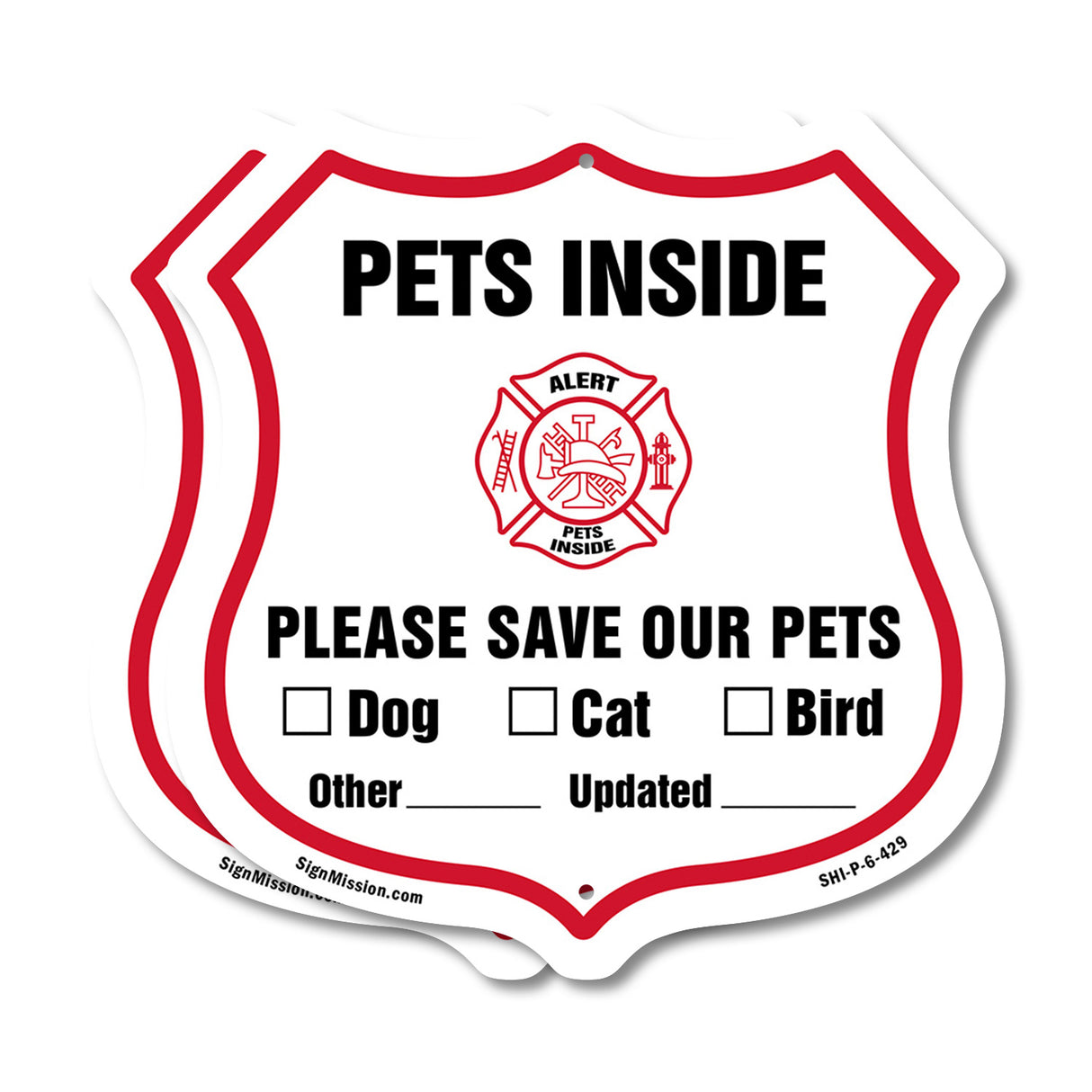 Pets Inside Shield Sign Alert Please Save Our Pets
