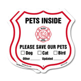 Pets Inside Shield Sign Alert Please Save Our Pets