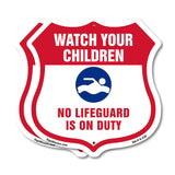 Pool Safety Shield Sign Attention Watch Your Children No Lifeguard On Duty
