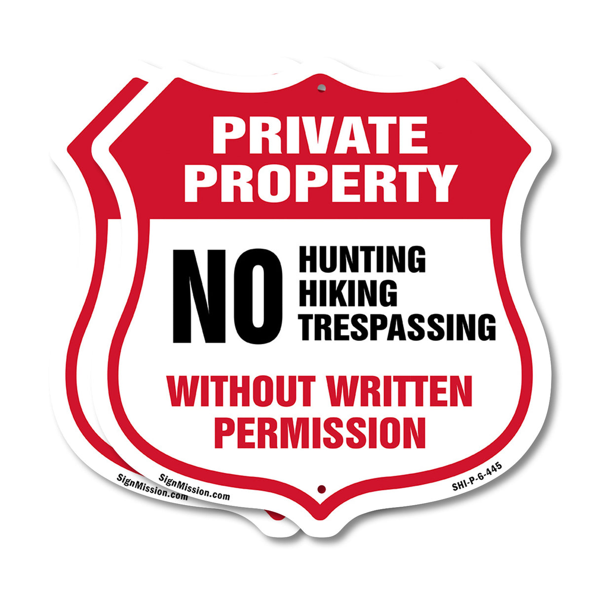Private Property Shield Sign No Hunting Hiking Trespassing Without Written Permission