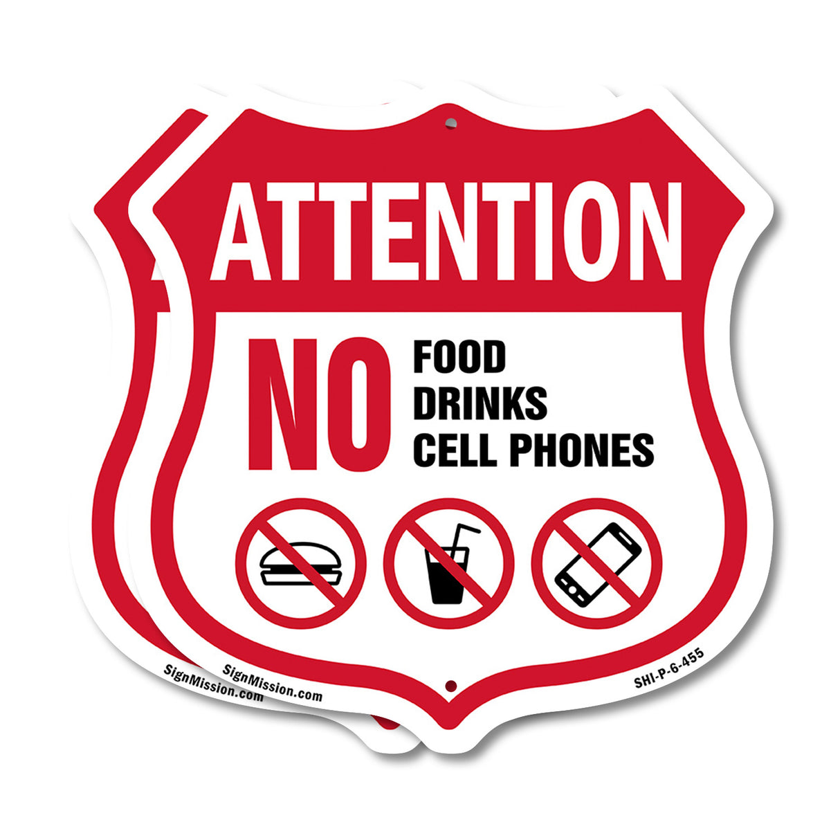 Property Shield Sign No Food No Drinks No Cell Phone