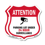 Video Surveillance Shield Sign Attention Parking Lot Under Video Surveillance