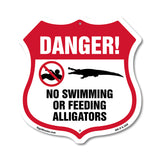 Alligator Warning Shield Sign Danger! No Swimming Or Feeding Alligators