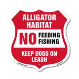 Alligator Warning Shield Sign Alligator Habitat No Feeding Fishing. Keep Dogs On Leash