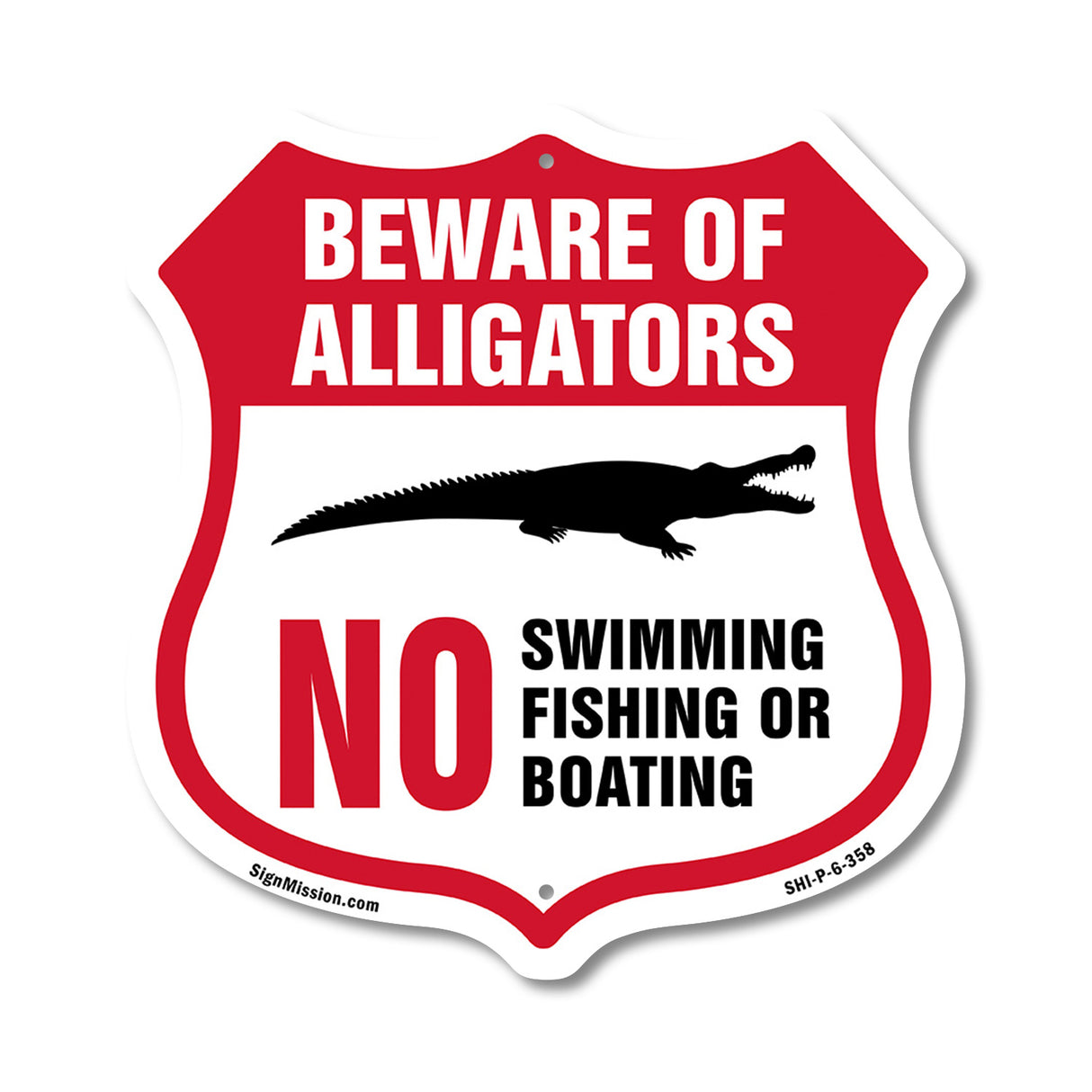 Alligator Warning Shield Sign Beware Of Alligators. No Swimming Fishing Or Boating