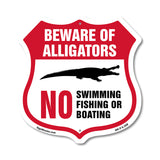 Alligator Warning Shield Sign Beware Of Alligators. No Swimming Fishing Or Boating