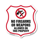 No Guns Shield Sign No Firearms Or Weapons Allowed On This Property
