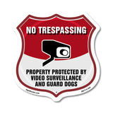 No Trespassing Shield Sign Property Protected By Video Surveillance And Guard Dogs