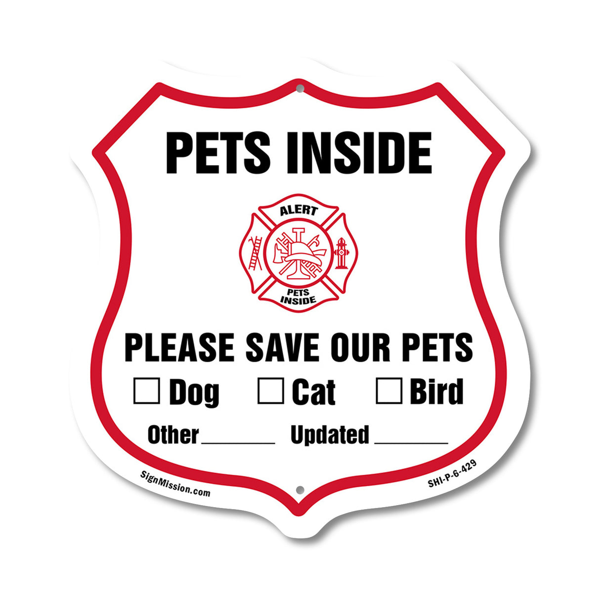 Pets Inside Shield Sign Alert Please Save Our Pets