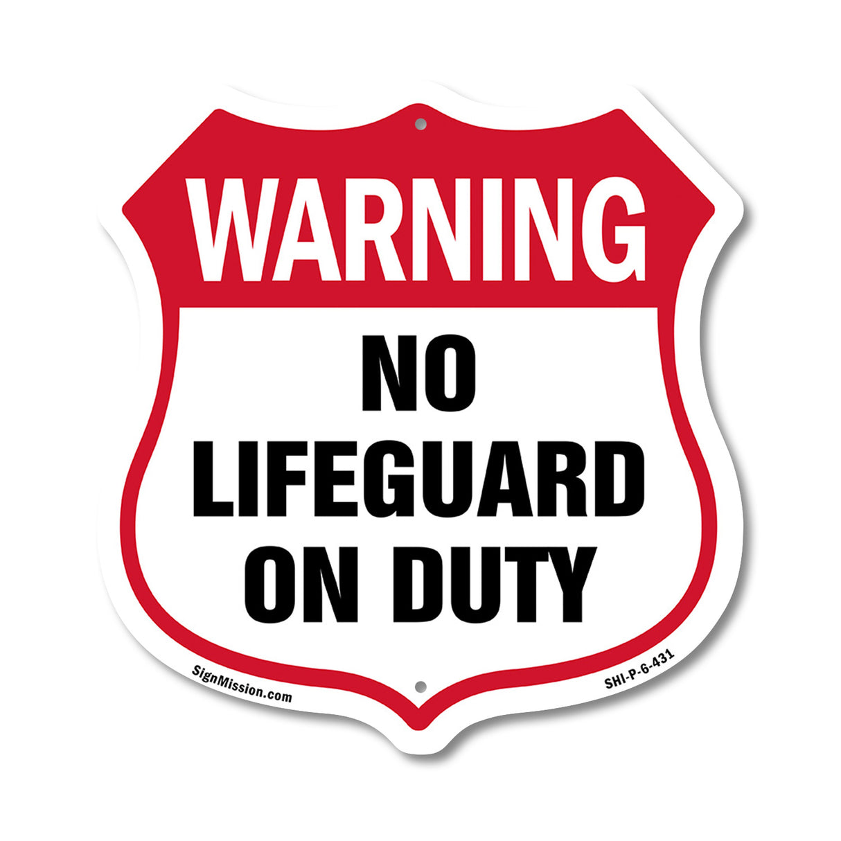 Pool Safety Shield Sign Warning No Lifeguard On Duty