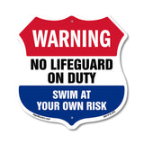 Pool Warning Shield Sign No Lifeguard On Duty Swim At Your Own Risk