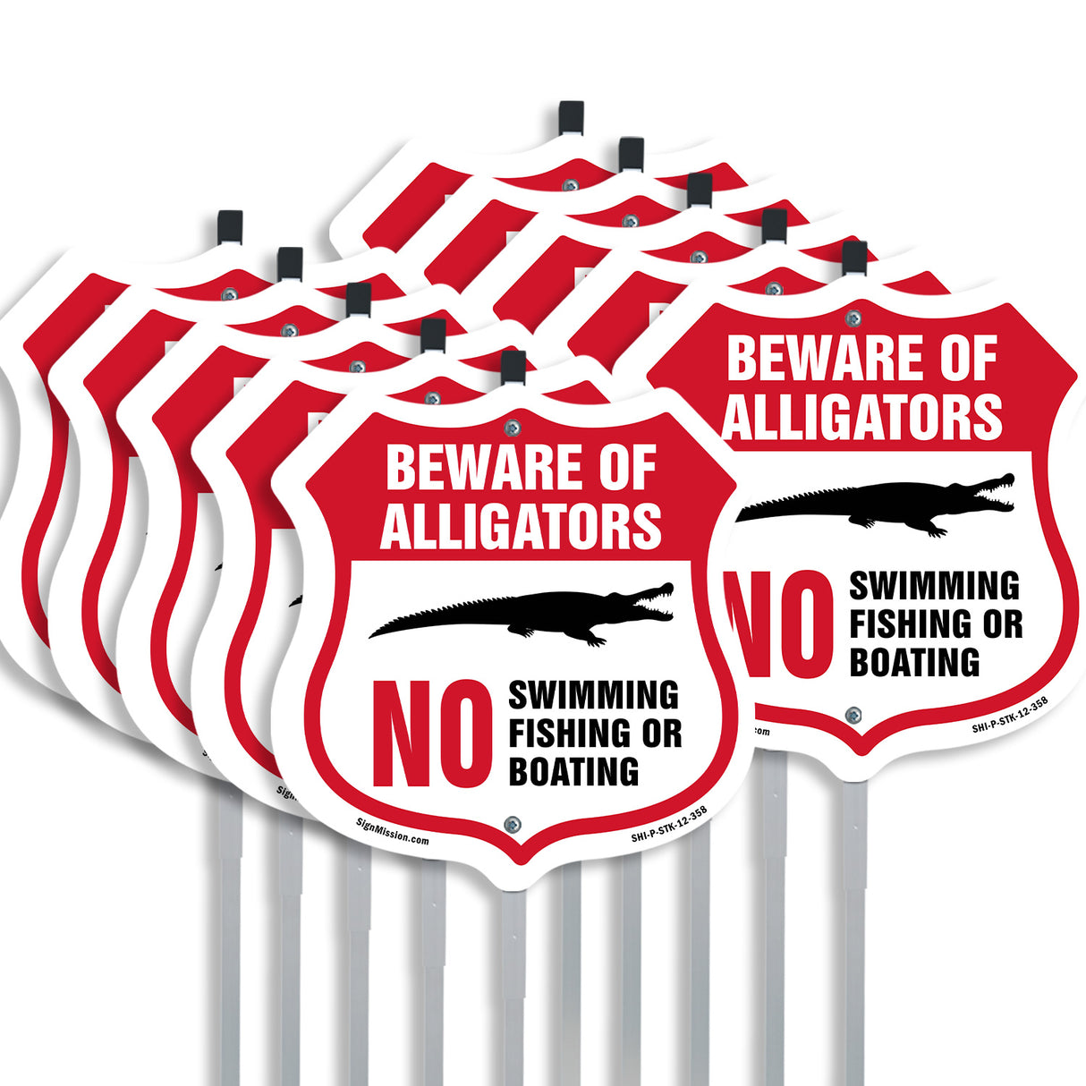 Alligator Warning Shield Sign Beware Of Alligators. No Swimming Fishing Or Boating