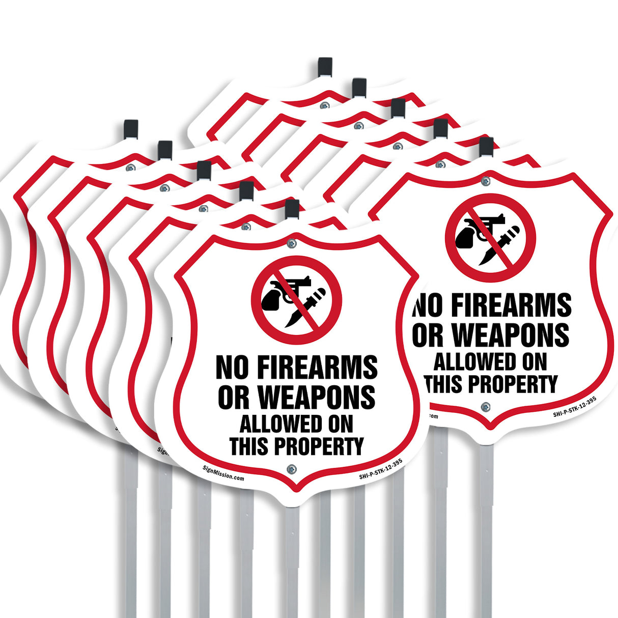 No Guns Shield Sign No Firearms Or Weapons Allowed On This Property