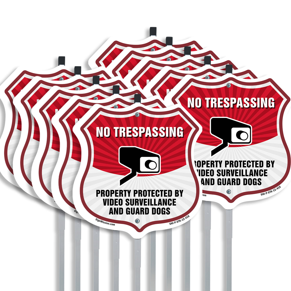 No Trespassing Shield Sign Property Protected By Video Surveillance And Guard Dogs