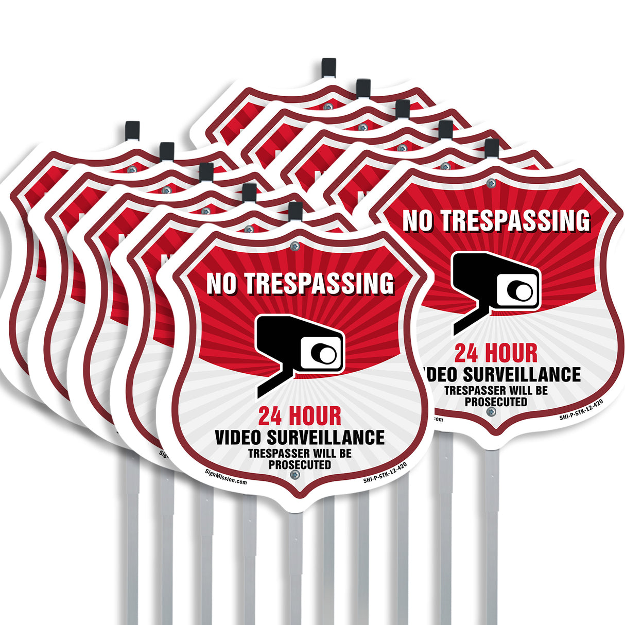 No Trespassing Shield Sign 24 Hour Video Surveillance Trespassers Will Be Prosecuted