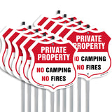 Private Property Shield Sign No Camping No Fires