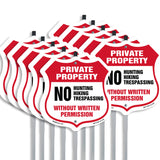Private Property Shield Sign No Hunting Hiking Trespassing Without Written Permission
