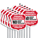 Private Property Shield Sign No Hunting Fishing Trespassing Without Written Permission