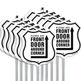 Please Use Front Door Around Corner Left Up Arrow