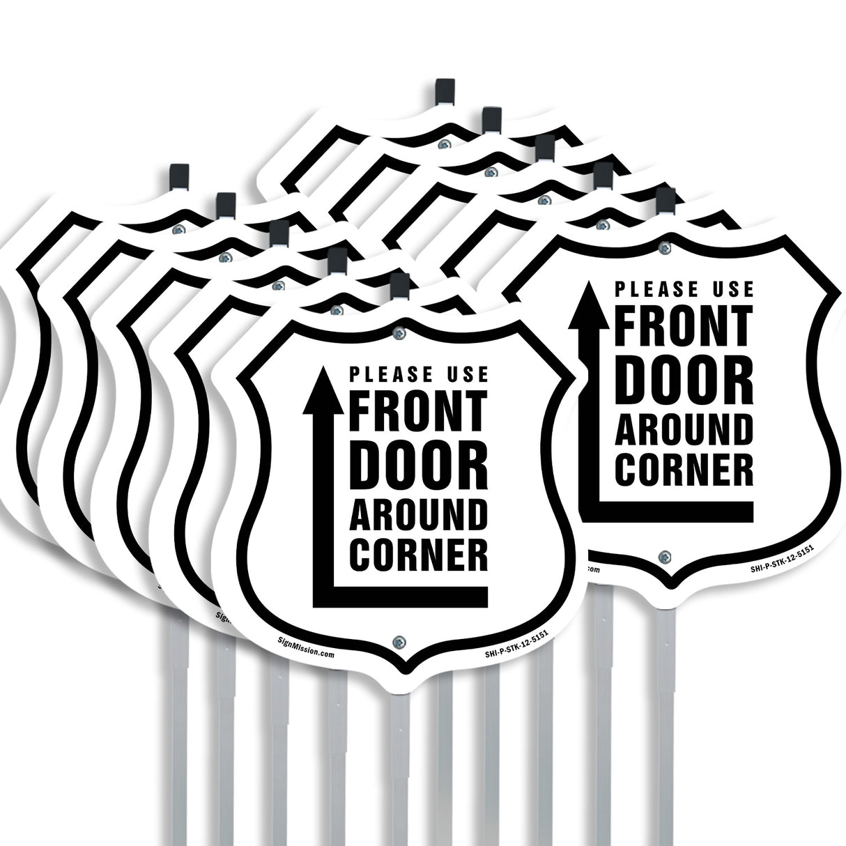 Please Use Front Door Around Corner Right Up Arrow